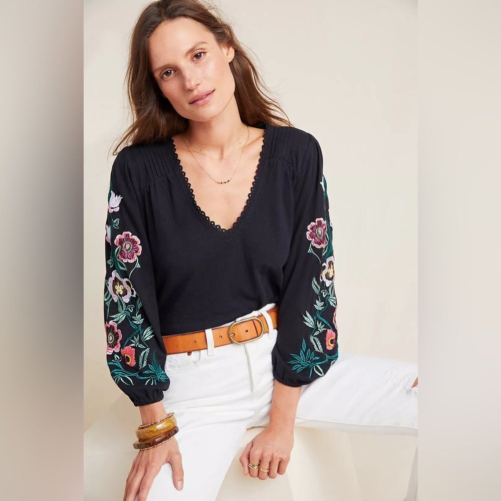 Anthropologie Helene Embroidered Top